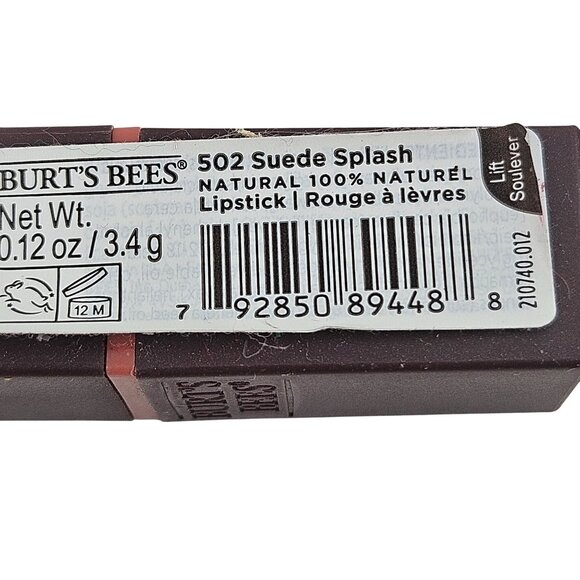Burts Bees Natural Lipstick 502 Suede Splash 0.12 Oz/3.4 g  Lot Of 2 NIP - Picture 2 of 7